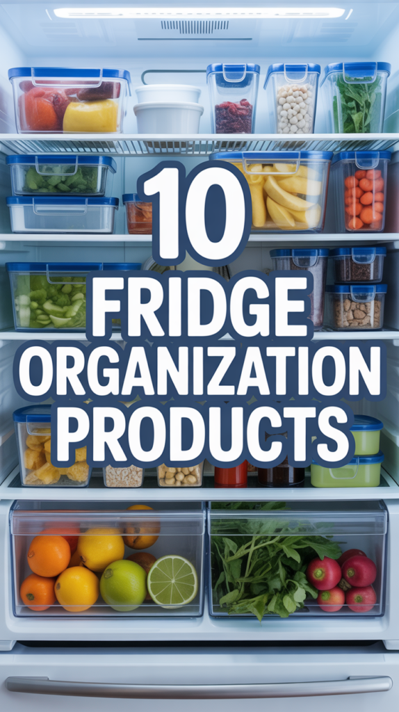 Organized fridge with labeled containers.