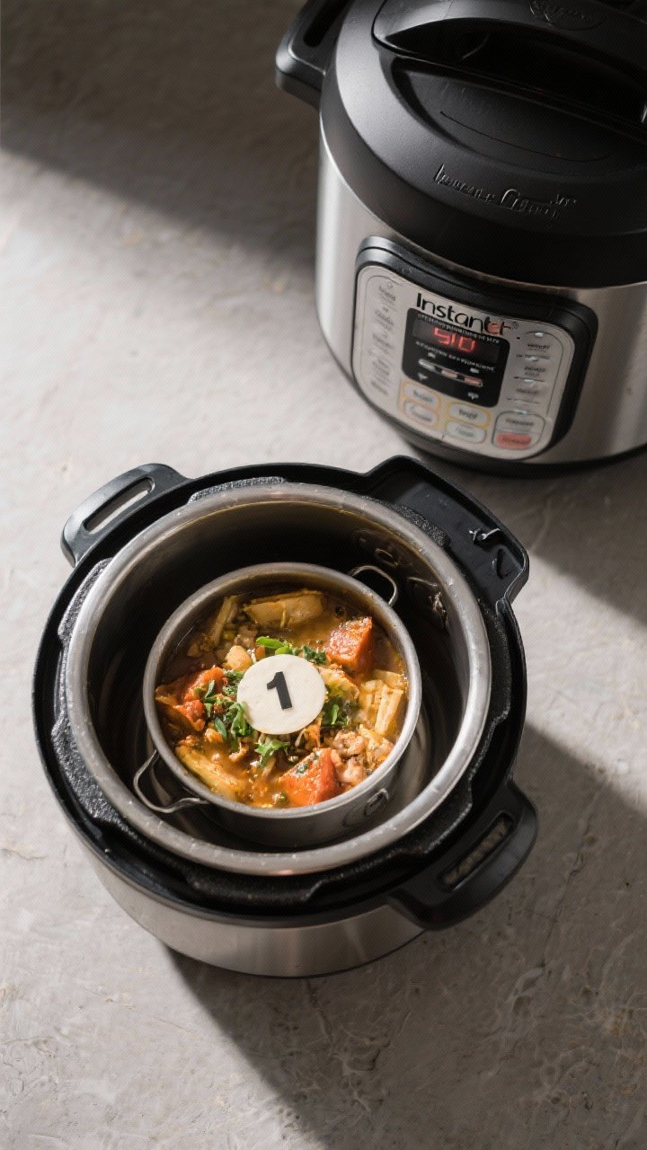 45-degree pot-in-pot composition: Instant Pot with 1–
