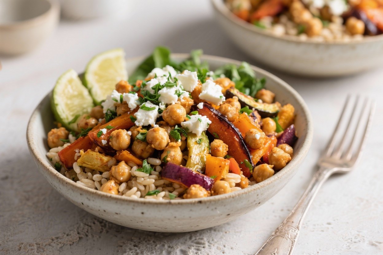 Crispy Chickpea And Roasted Veg Grain Bowls